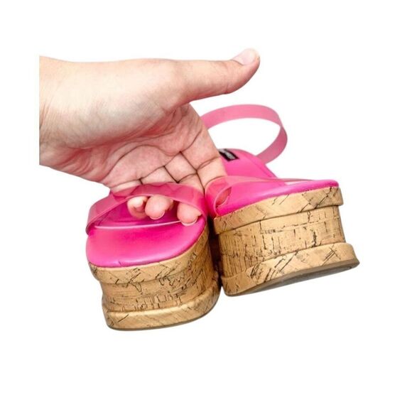 Nine West Sandals Size 6 Pink Open Toe Double Strap Slip On Platform Wedges - Picture 4 of 9